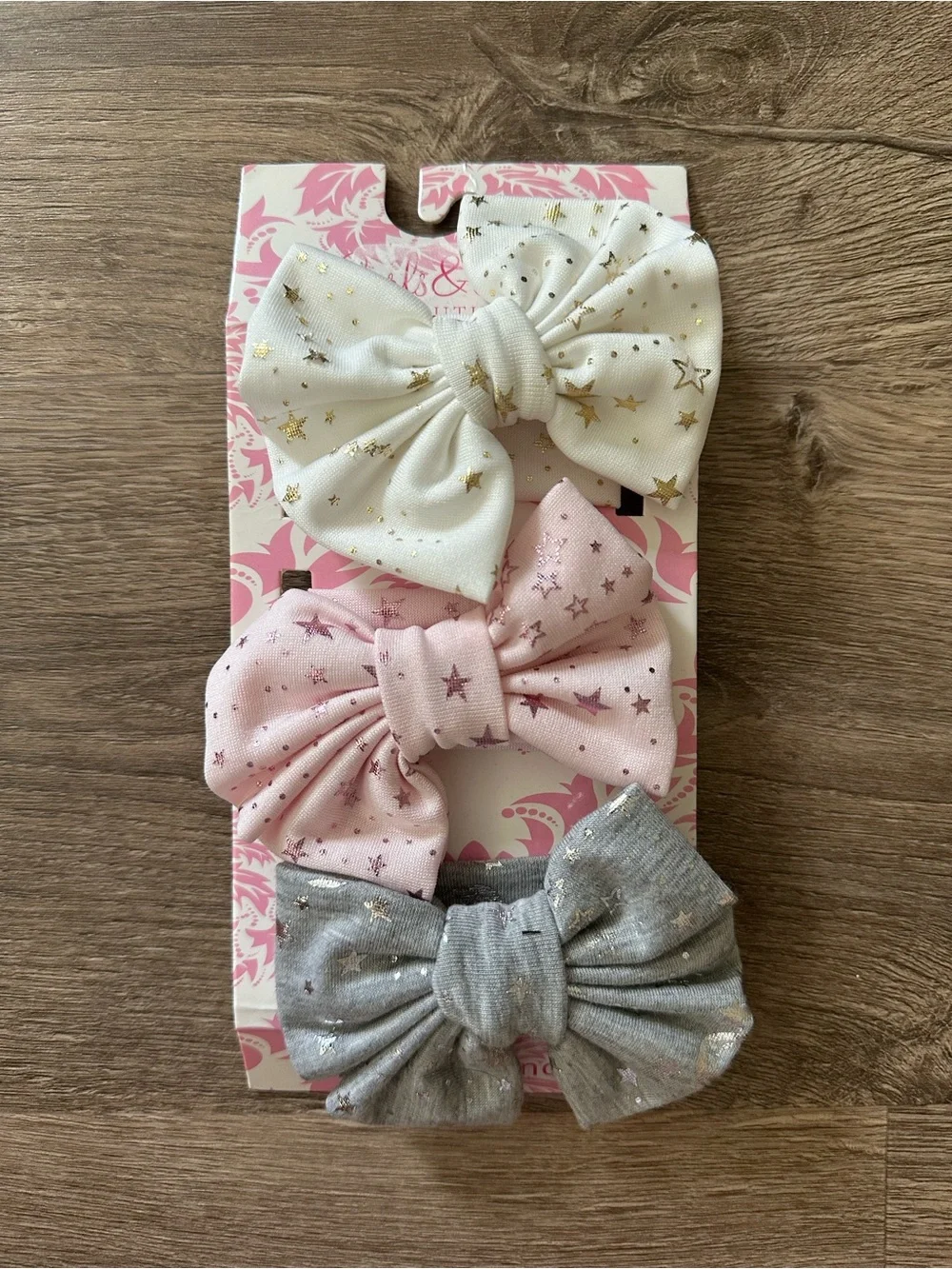 Danbar Cool Things Kids Star Print Bow Headband Trio - White, Pink & Gray